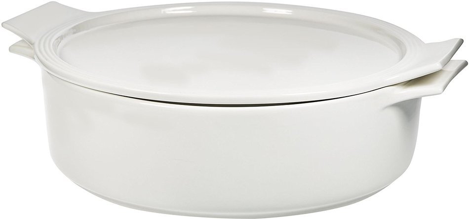 13"L Maison White Round Baker Casseroles W/Lid W/Handles