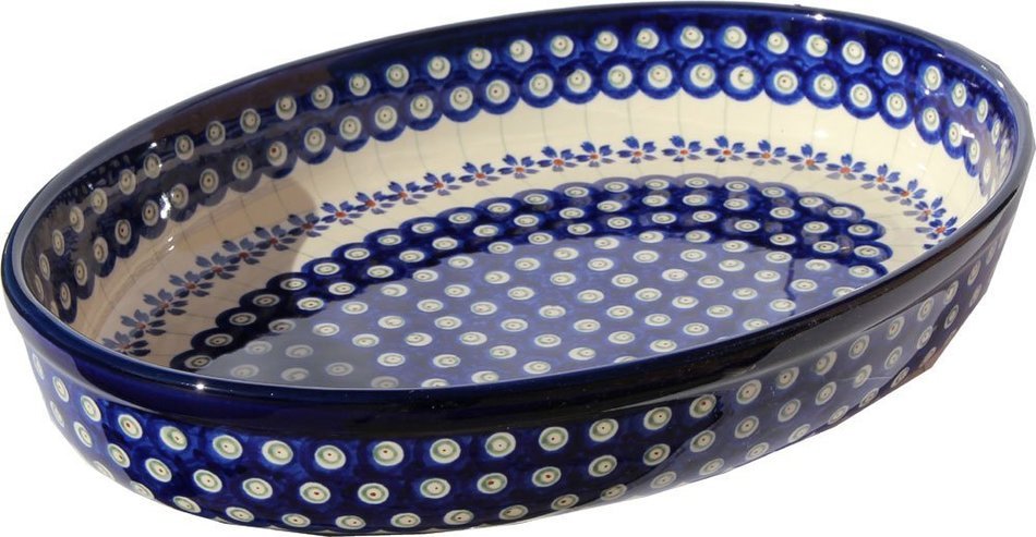 Polish Pottery Oval Baker From Zaklady Ceramiczne Boleslawiec #350-166a Floral Peacock Pattern, Width: 12" Length...