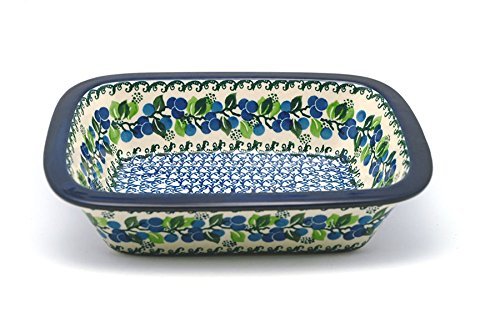 Polish Pottery Baker - Rectangular with Grip Lip - Blue Berries