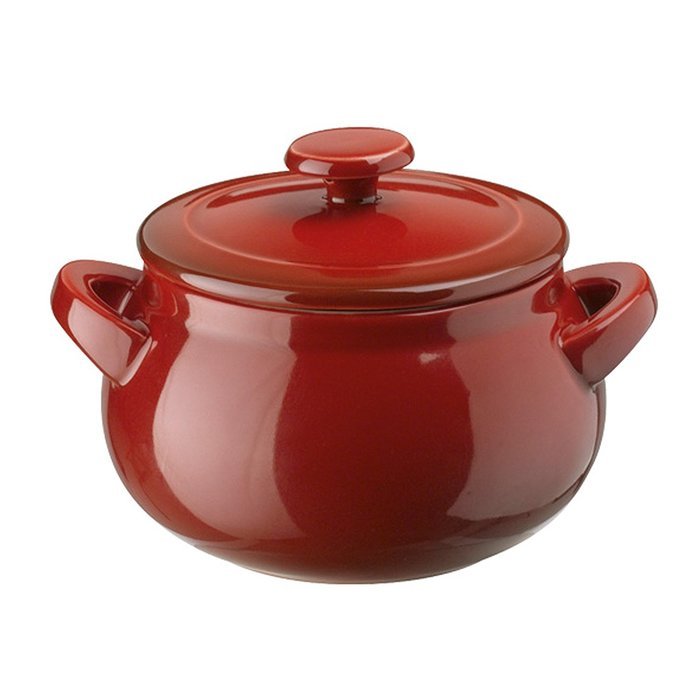 Denby Oven to Table Curved Bean Pot with Cover, 3.3-Liter, Red