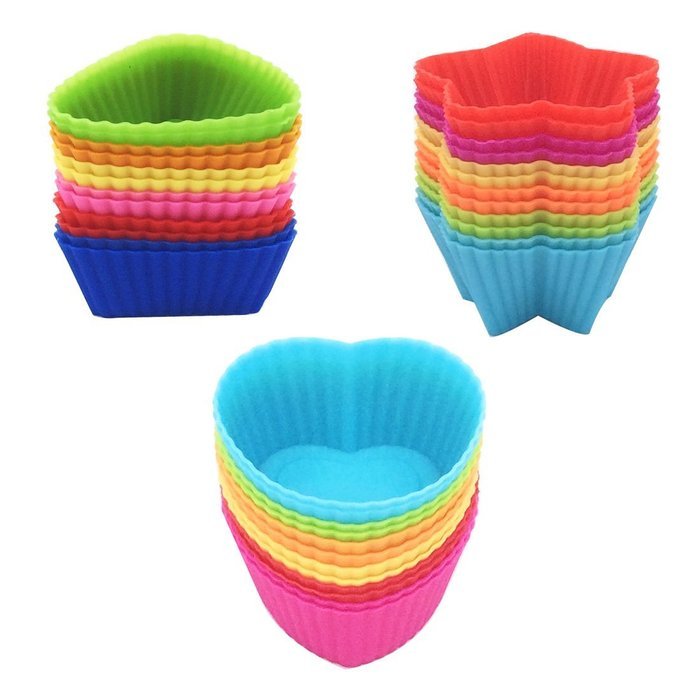 Silicone Chocolate Holders/ Baking Cups/ Truffle Cups, 36 Pack, 6 Colors 3 Shapes