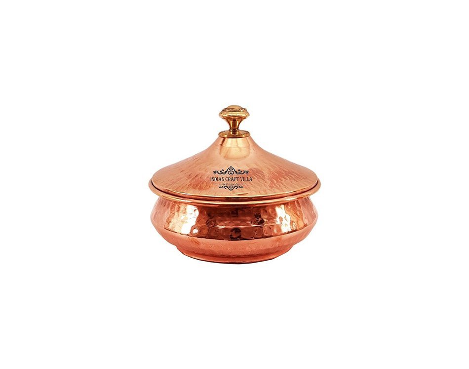 IndianCraftVilla 4.0" X 4.8" X 2.0" Handmade Steel Copper Mughlai handi Set of 3 Volume 300 ML With Lid serving... N2