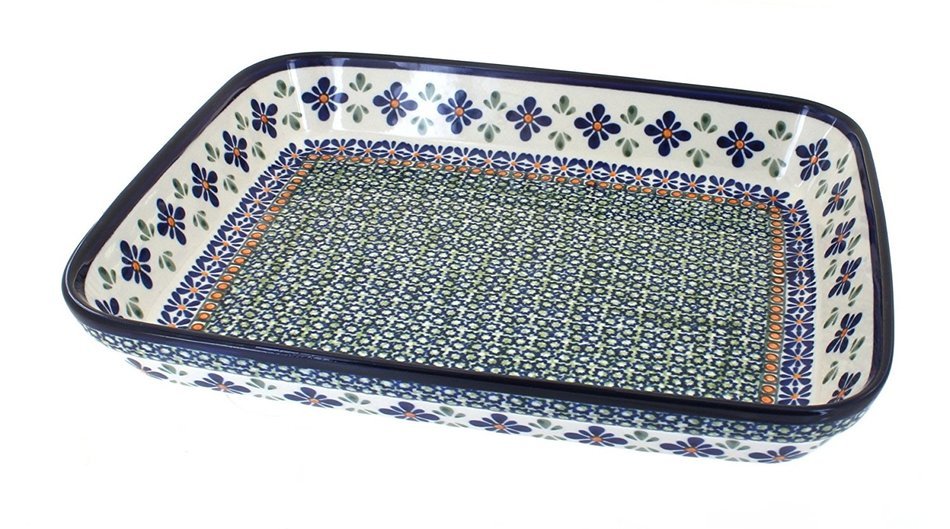 Polish Pottery Mosaic Flower Large Rectangular Baker