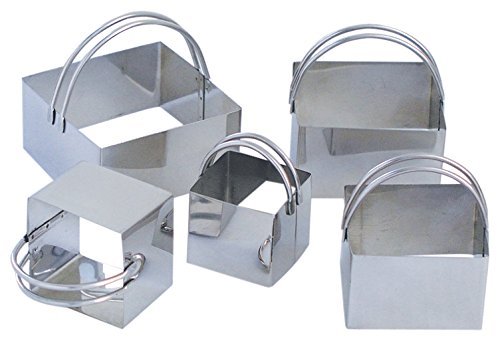 CybrTrayd RM-1711 R&M 5 Size Square Biscuit Cutter Set with Handles, Metallic