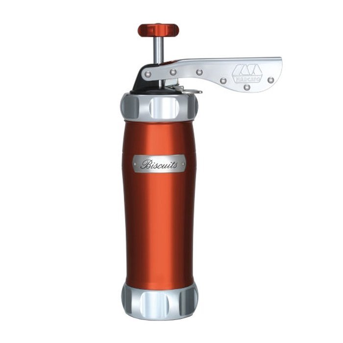 Marcato Made in Italy Atlas Deluxe Biscuit Maker Cookie Press, Stainless Steel, Red, Includes 20 Cookie Disc Shapes...