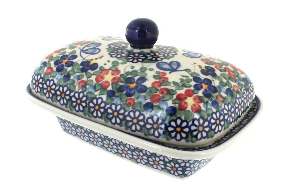 Polish Pottery Garden Butterfly Butter Tub