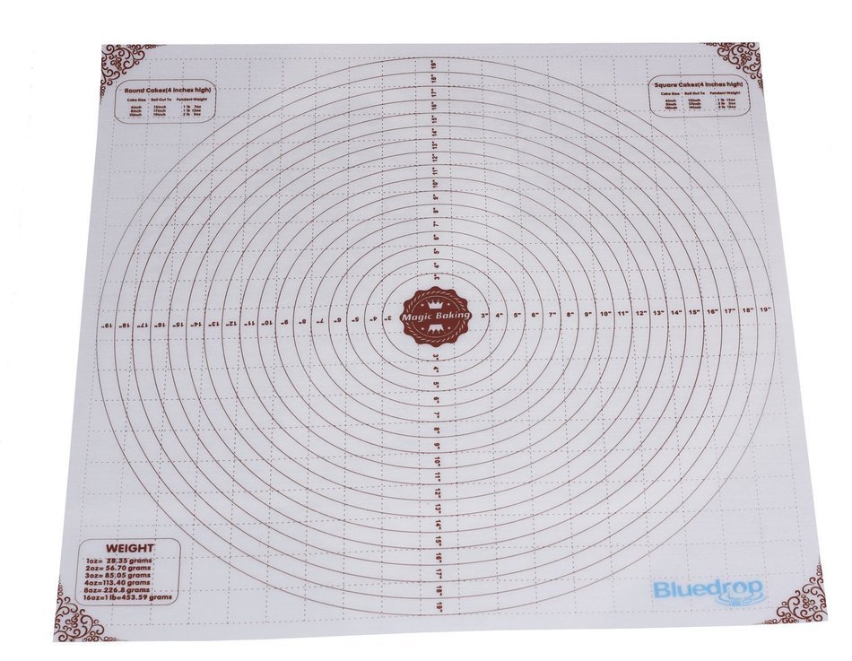 Silicone Large Pastry Mat With Measurements. 20" x 20" Non-Slip Sheet Sticks To Countertop For Rolling Dough