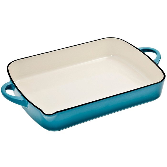 Denby Cook & Azure Roaster CIA-573 Cast Iron Oblong, 13 by 9 1/2", Teal / Blue