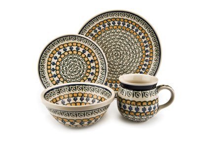 Polish Pottery Herb Garden 4 Piece Dinner Set