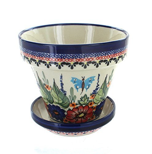 Polish Pottery Floral Butterfly Small Flower Pot