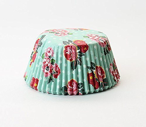 25 Vintage Floral Cupcake Liners- Aqua (standard size)