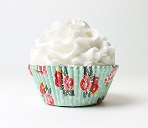 25 Vintage Floral Cupcake Liners- Aqua (standard size) N2