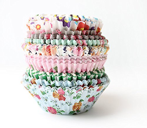 25 Vintage Floral Cupcake Liners- Aqua (standard size) N3