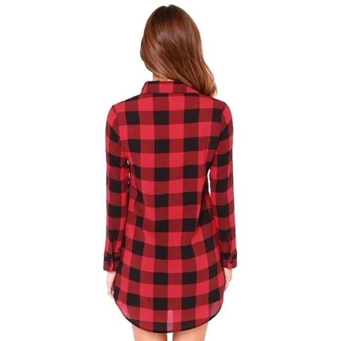AIMTOPPY Womens Lady Loose Long Sleeve Cotton Casual Plaid Shirt Blouse Tops (XL, Red) N3