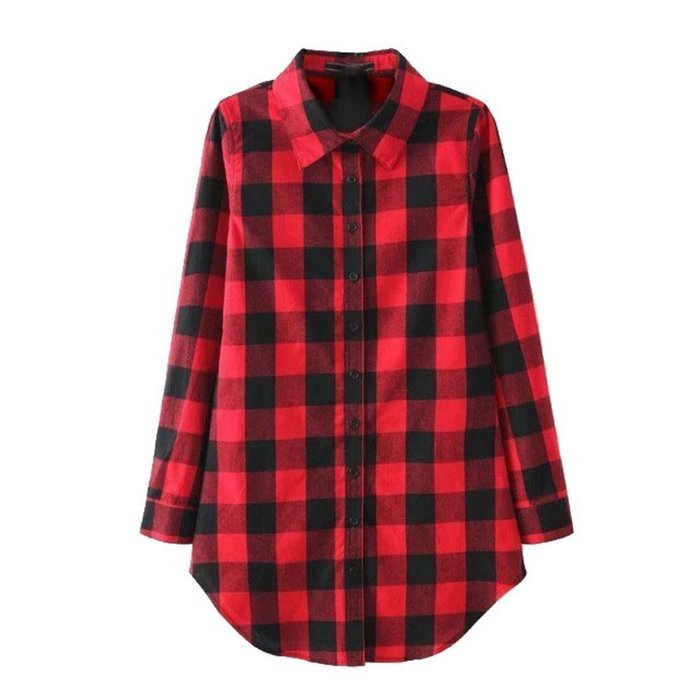 AIMTOPPY Womens Lady Loose Long Sleeve Cotton Casual Plaid Shirt Blouse Tops (XL, Red) N4