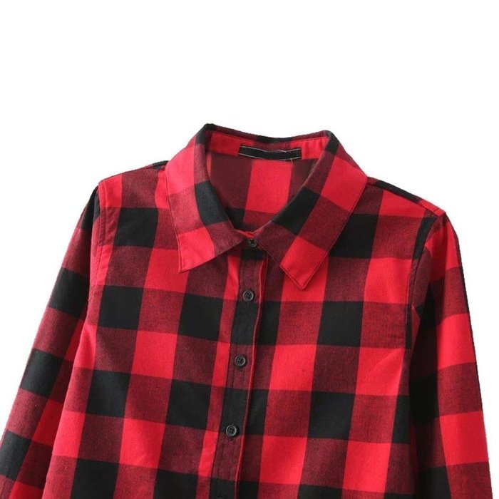 AIMTOPPY Womens Lady Loose Long Sleeve Cotton Casual Plaid Shirt Blouse Tops (XL, Red) N5