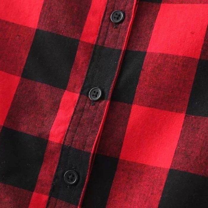 AIMTOPPY Womens Lady Loose Long Sleeve Cotton Casual Plaid Shirt Blouse Tops (XL, Red) N7