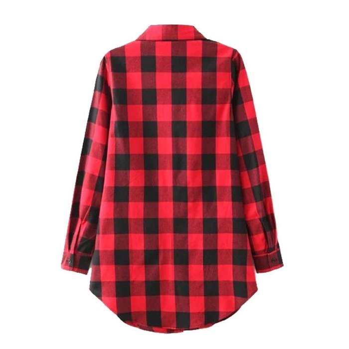 AIMTOPPY Womens Lady Loose Long Sleeve Cotton Casual Plaid Shirt Blouse Tops (XL, Red) N8