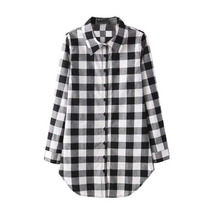 AIMTOPPY Womens Lady Loose Long Sleeve Cotton Casual Plaid Shirt Blouse Tops (XL, Red) N10