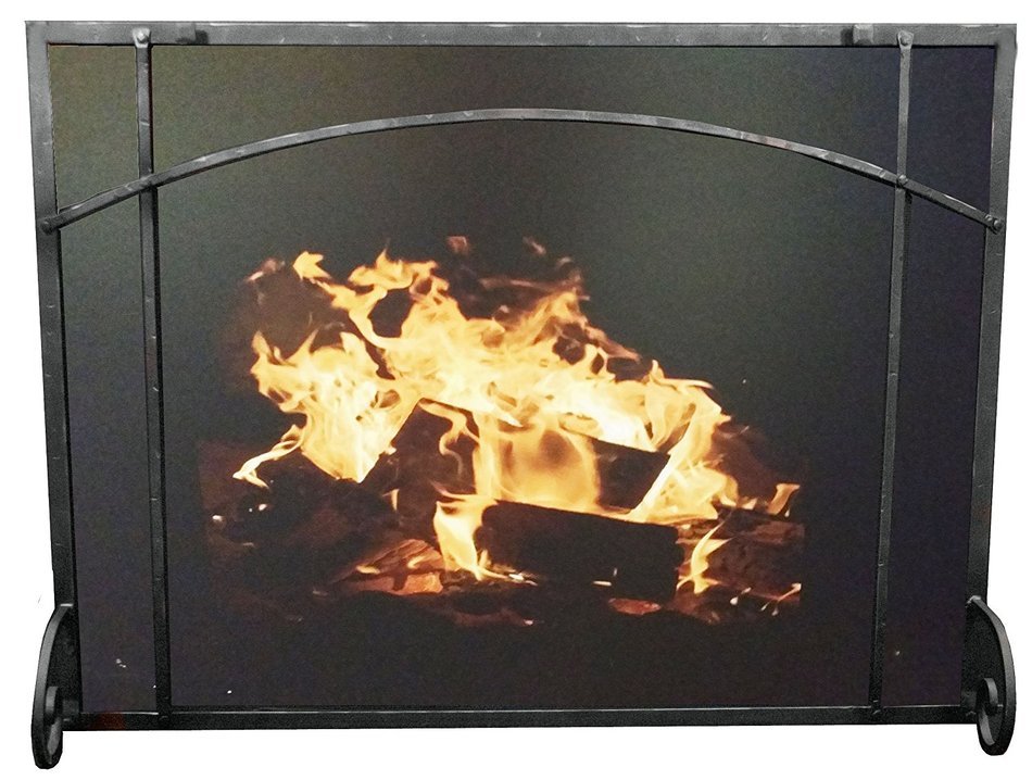 Rectangular Freestanding Fireplace Screen with Craftsman Design (47"w X 35"h, Hammered Black Copper) N5