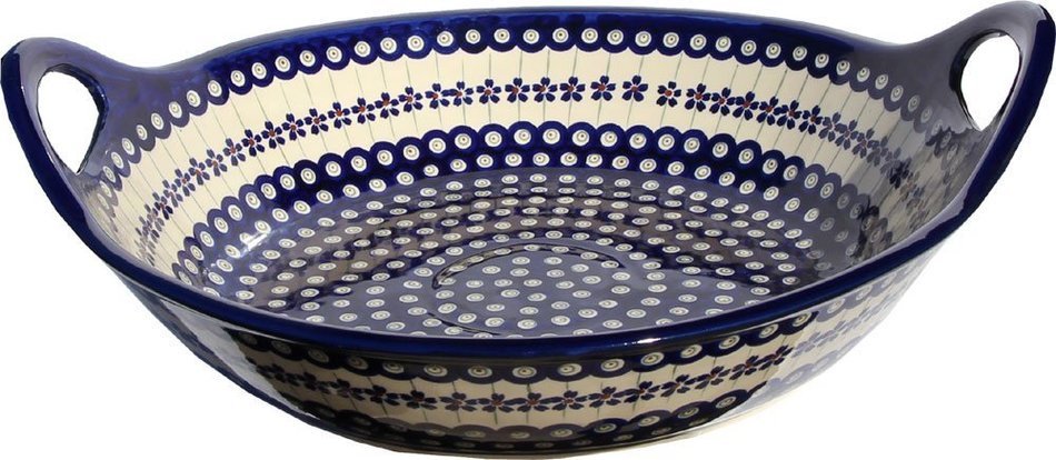 Polish Pottery Large Deep Bowl with Handles From Zaklady Ceramiczne Boleslawiec #1348-166a Floral Peacock, Diameter...