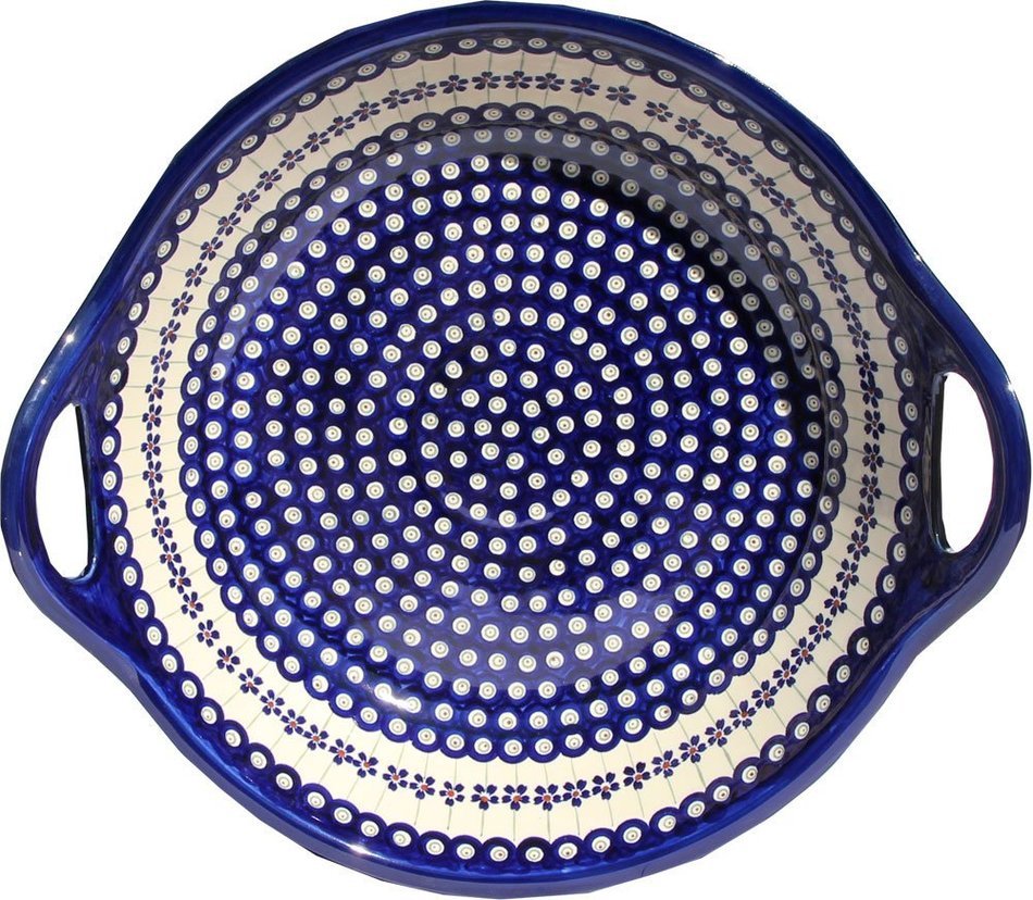 Polish Pottery Large Deep Bowl with Handles From Zaklady Ceramiczne Boleslawiec #1348-166a Floral Peacock, Diameter... N2
