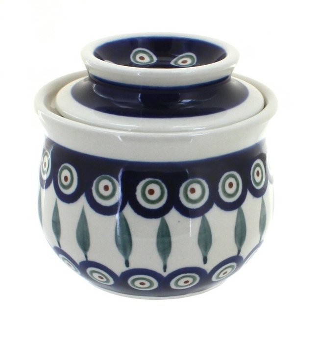 Polish Pottery Peacock French Butter Dish