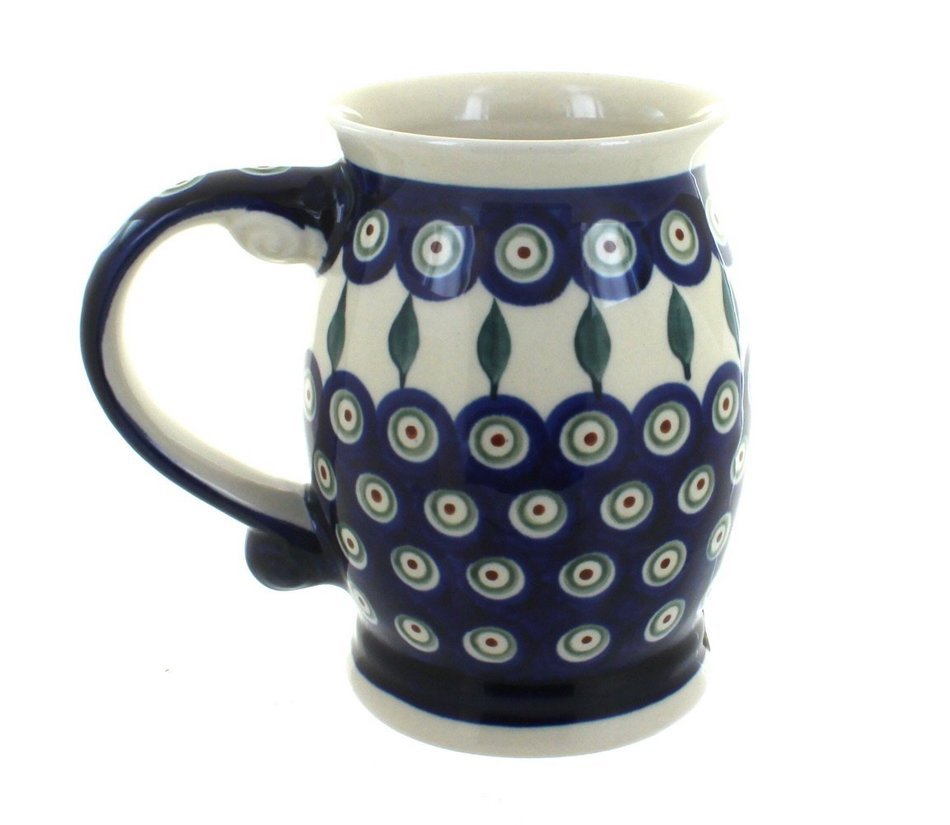 Polish Pottery Peacock Beer Mug