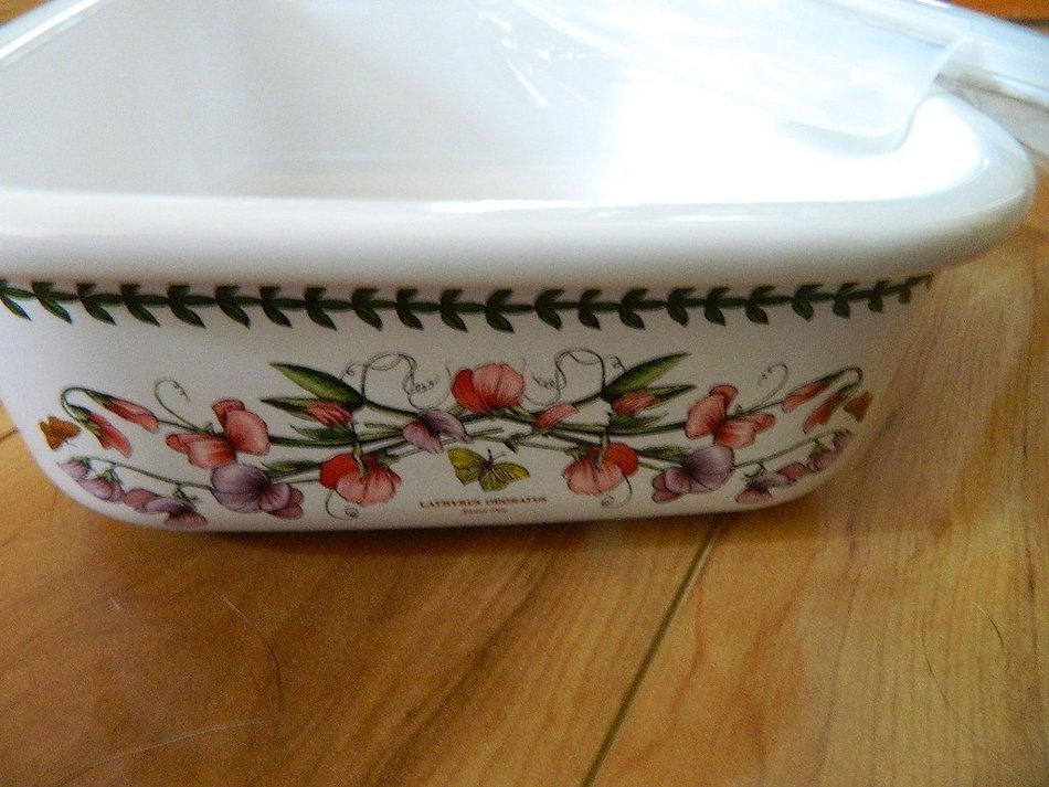 portmeirion 6.69" square storage jar w/ lock lid botanic garden sweet pea N2