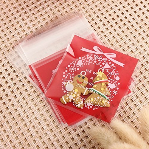 "100PC Self Adhesive Christmas Cookie Bags Cellophane Candy Gift Pouch (Red)" shopping