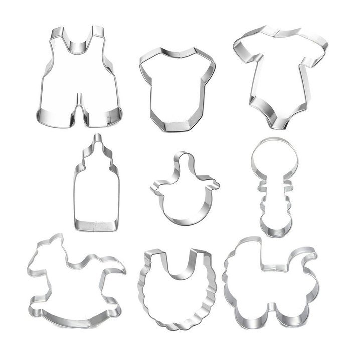 Yunko Baby Shower Theme Buggy Rocking Horse Bottle Cookie Cutter 9 Piece Set N2