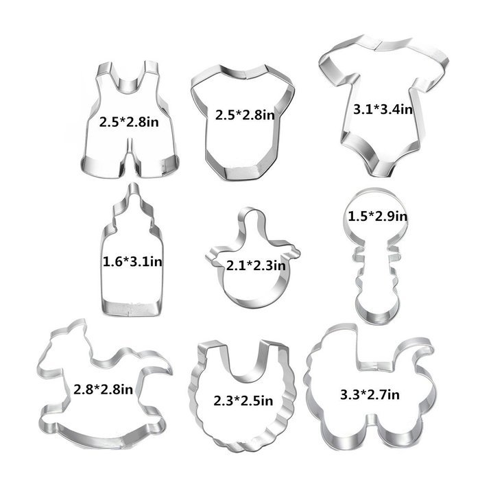 Yunko Baby Shower Theme Buggy Rocking Horse Bottle Cookie Cutter 9 Piece Set N4
