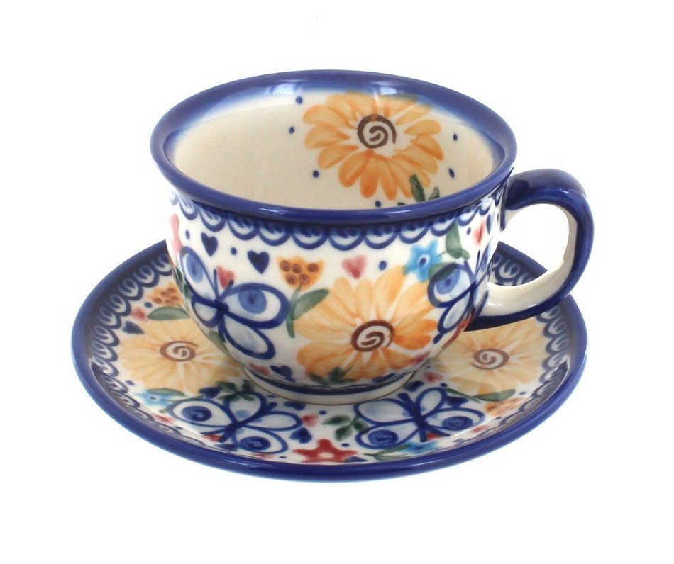 Polish Pottery Butterfly Cup & Saucer