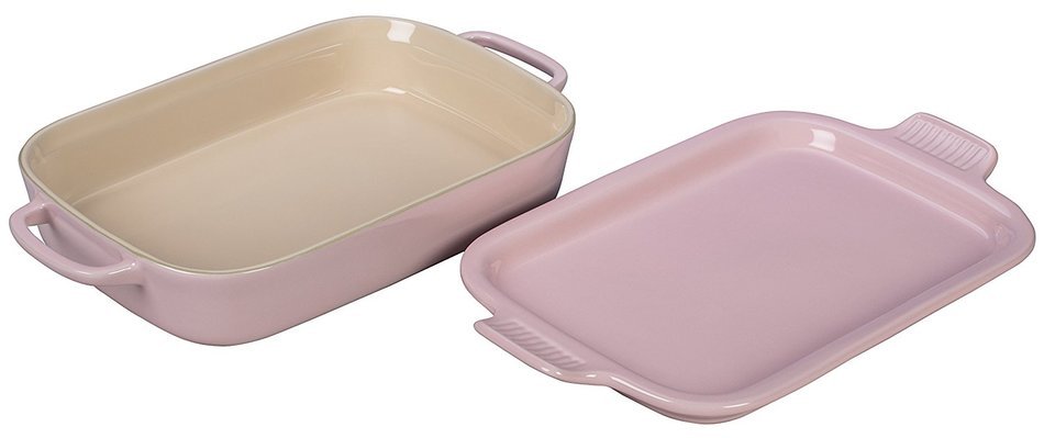 Le Creuset of America Stoneware Rectangular Dish with Platter Lid, 14 3/4" x 9" x 2 1/2", Hibiscus