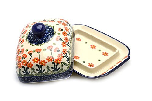 Polish Pottery Butter Dish - Peach Spring Daisy free image download