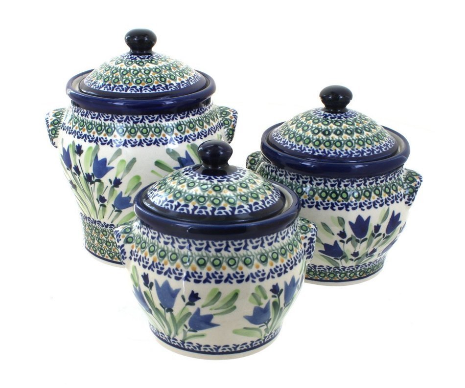 Polish Pottery Blue Tulip Canister Set
