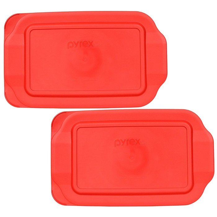 Pyrex 2 Quart 7" x 11" Red Rectangular Plastic Lid 232-PC for Glass Baking Dish (2pks)