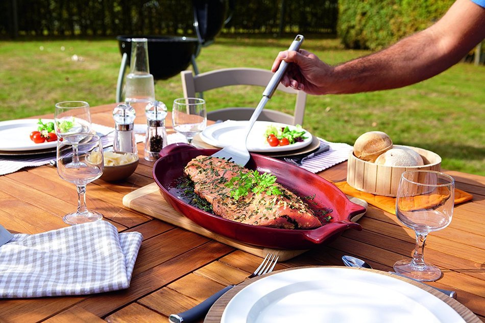 Emile Henry Made In France Flame BBQ Fish Baking Dish, 19.7 x 11", Burgundy N3