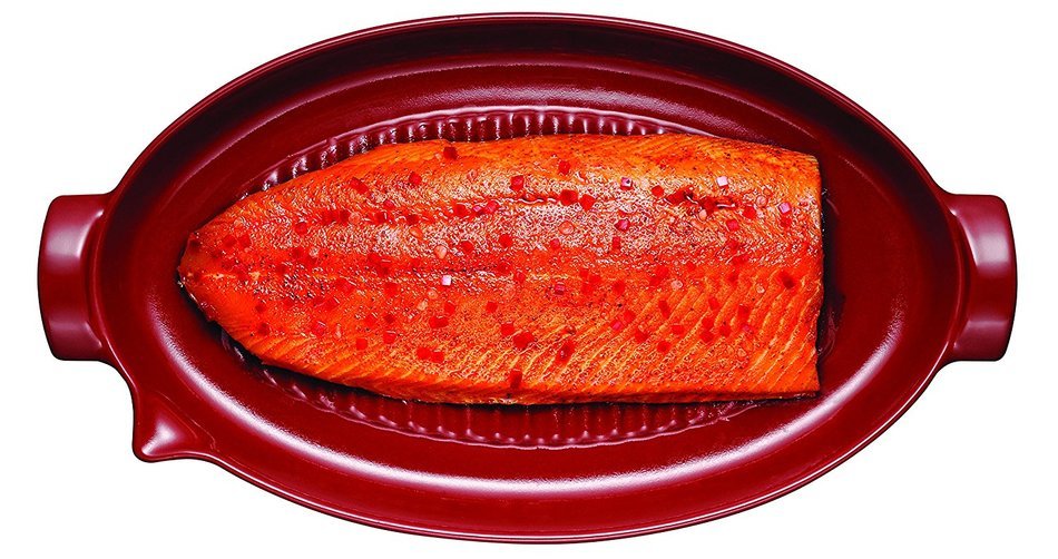 Emile Henry Made In France Flame BBQ Fish Baking Dish, 19.7 x 11", Burgundy N4