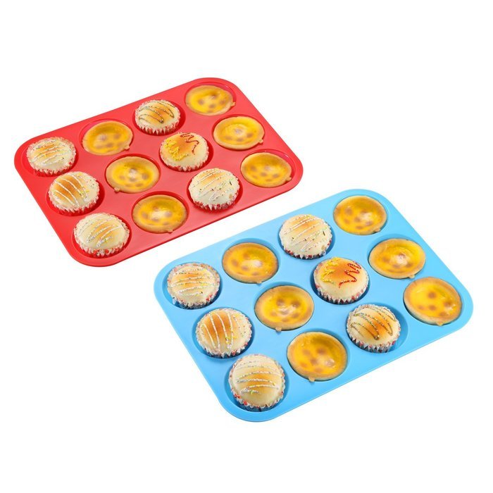 2 Pack - Silicone Cake Pan - Voljee Cupcake Molds - "Non - Stick & Dishwasher & Microwave Safe & Easy to Clean"