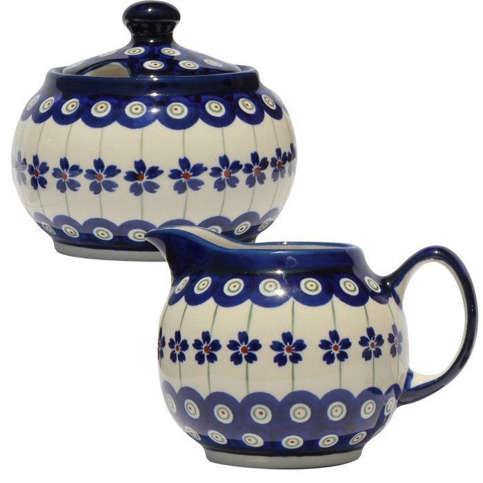 Polish Pottery Sugar Bowl and Creamer N7