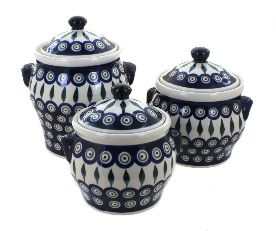 Polish Pottery Peacock Canister Set