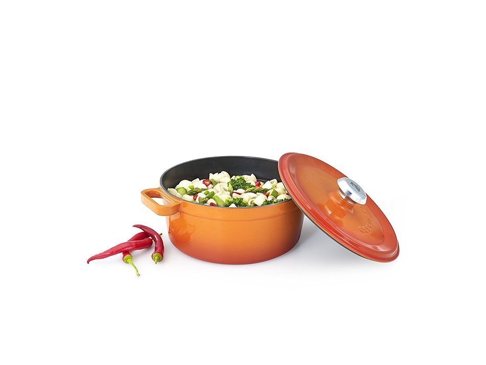 Essenso Chambery Cast Iron Dutch Oven with Four-Layer Enamel Interior and Exterior, Orange, 4 Quart N4