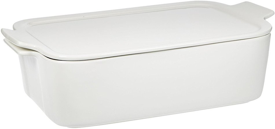 11"L Maison White Rectangle Baker W/Lid W/Handles