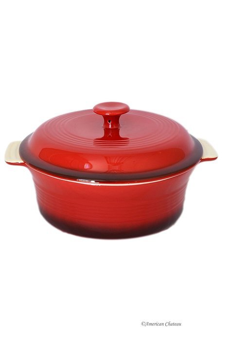 Large Vintage-Red Stoneware Oven-Safe Baking Casserole Pot Dish with ...