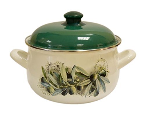 Europe Ware K15231/20 4 quart Casserole Pan with Decorative Design, Large, White/Green