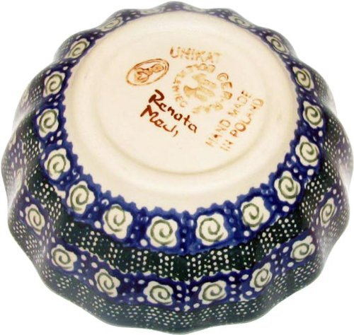 Boleslawiec Stoneware - Polish Pottery Scalloped Bowl - Green Garden N3