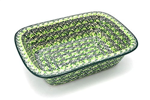 Polish Pottery Baker - Rectangular with Grip Lip - Irish Meadow