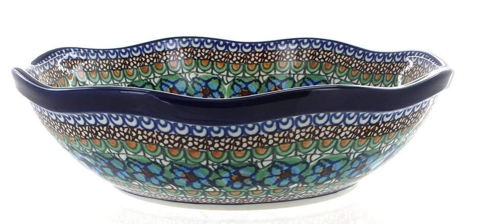 Polish Pottery Mardi Gras Large Scallop Bowl