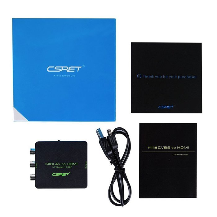 CSRET Full HD 3 RCA CVBS Composite AV to HDMI Converter Adapter Upscaler 1080P with USB Charging Cable, Supporting... N5